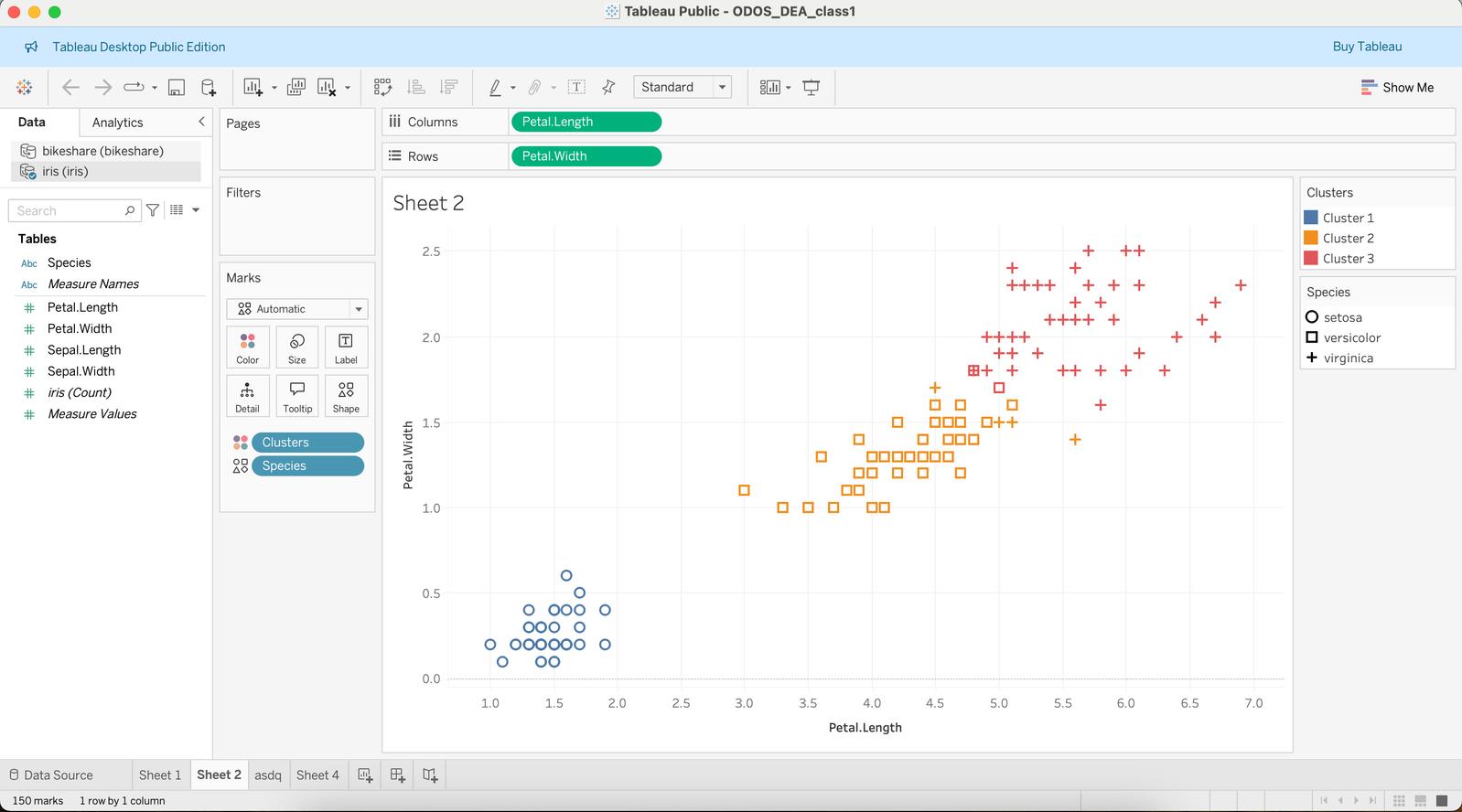 Tableau Interfaces showing data blending and clustering features